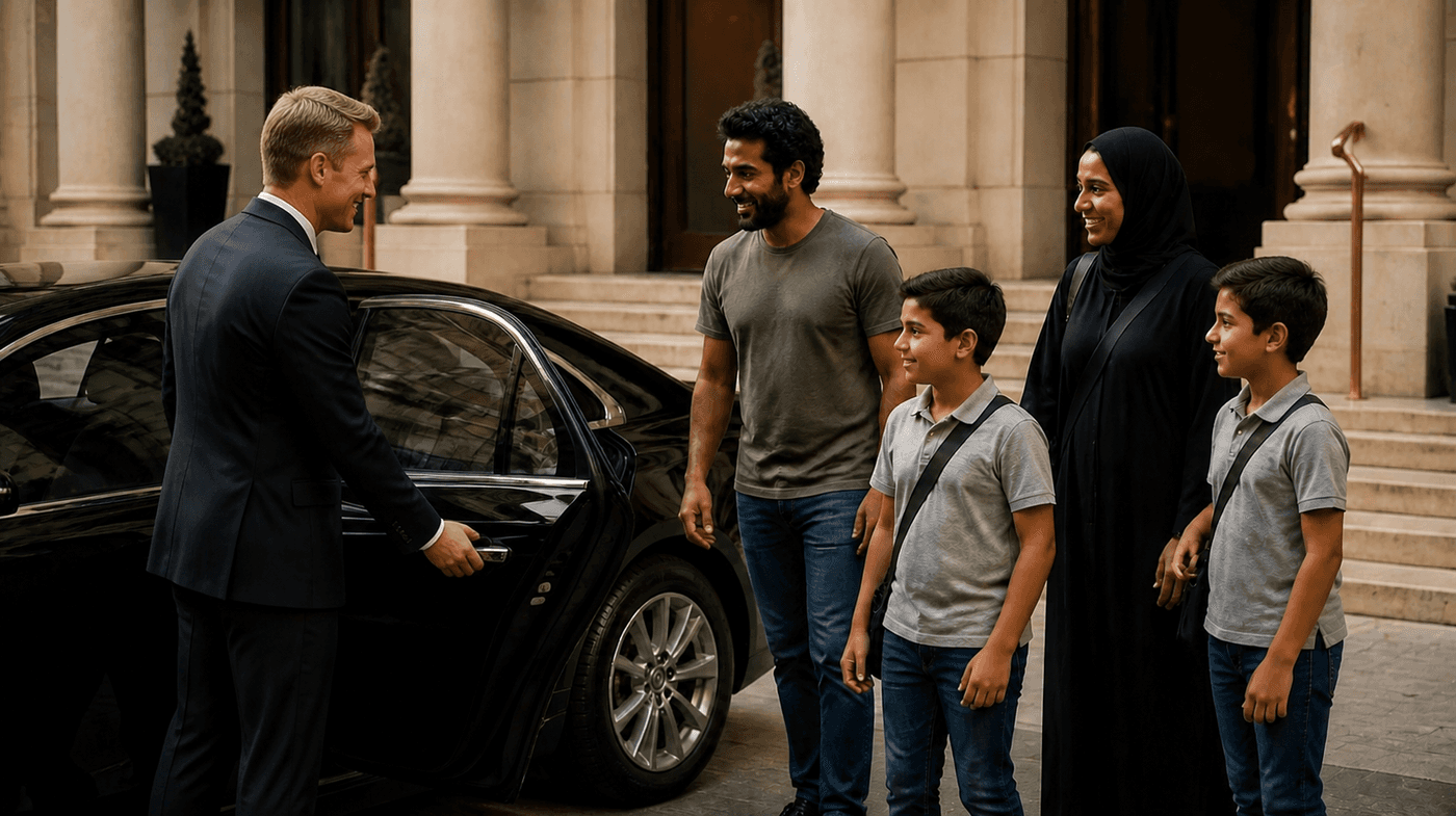 Transportation — chauffeur opening the saloon at the hotel